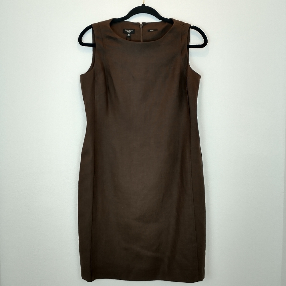Talbots Brown Linen Business Sheath Dress Petite 8